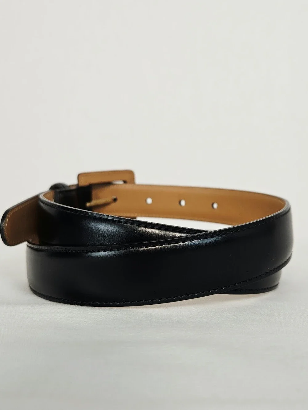 Brooks Brothers Italian Leather Belt Black Leather Wrapped Buckle Medium